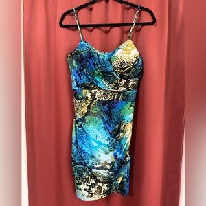 Bisou Bisou Blue & Green Snakeskin Print Mini Dress Women’s Size 4